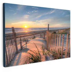 LEINWANDBILD Strand - Meer - Düne - Sonnenuntergang - Landschaft Wanddeko 90x60 cm