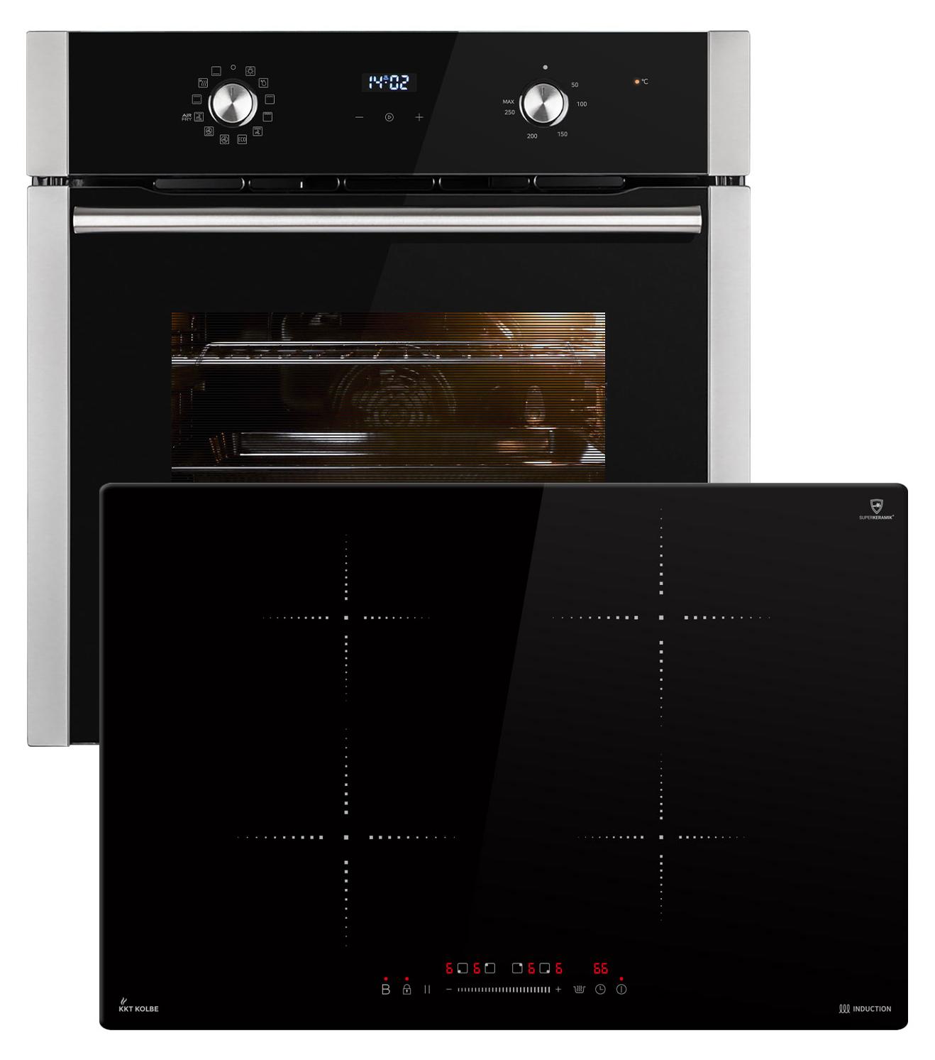 Autarkes Herdset: 60cm Einbaubackofen BO8810SS + 77cm Induktionskochfeld IH87704RL | Grill | Heißluft | Teleskopauszüge | Automatik-Timer | 2-fach Wärmeschutzverglasung | SET8810IH877RL