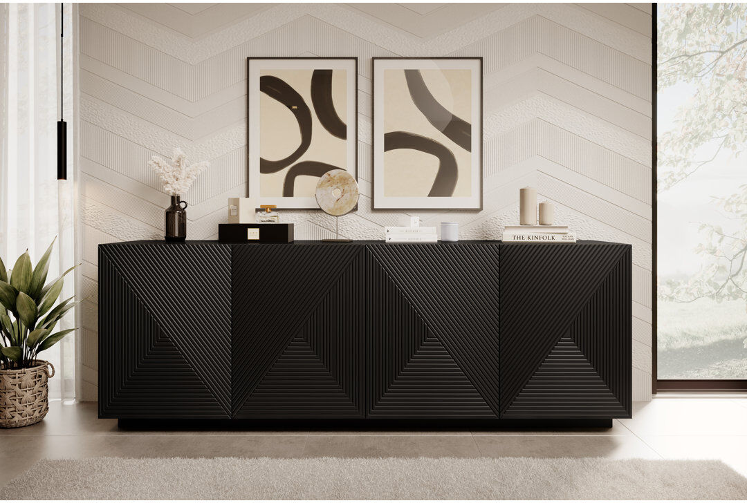 Latitude Run Meisel 200 cm W Sideboard Black 71cm H X 200cm W X 43cm D