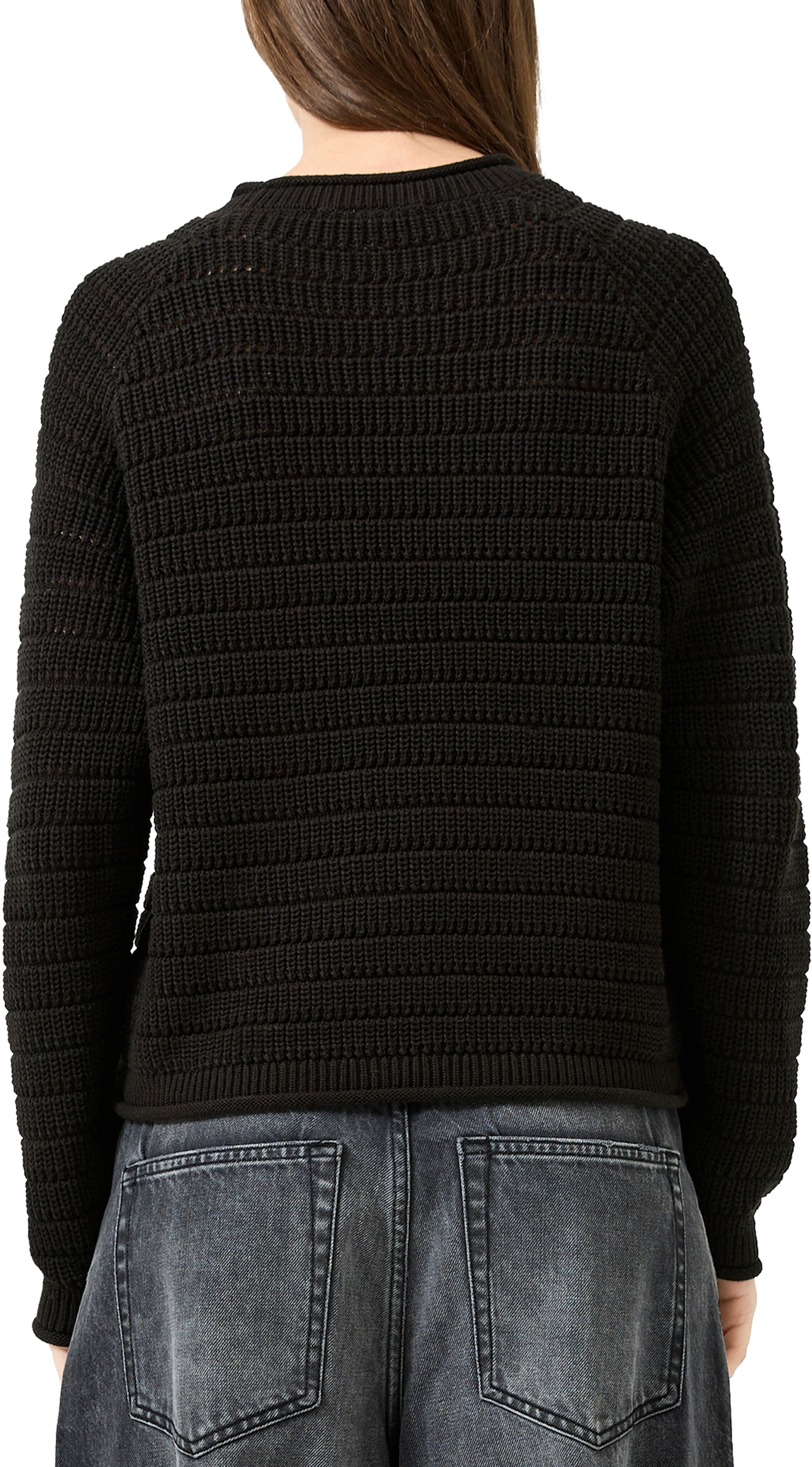 Strickpullover QS, Damen, Gr. S, schwarz, Strick, Obermaterial: 50% Baumwolle, 50% Polyacryl, unifarben, figurumspielend taillenbedeckt, Rundhals, Raglanärmel Rollkante, Pullover Strickpullover, Raglanärmel sorgen für mehr Beweglichkeit schwarz S