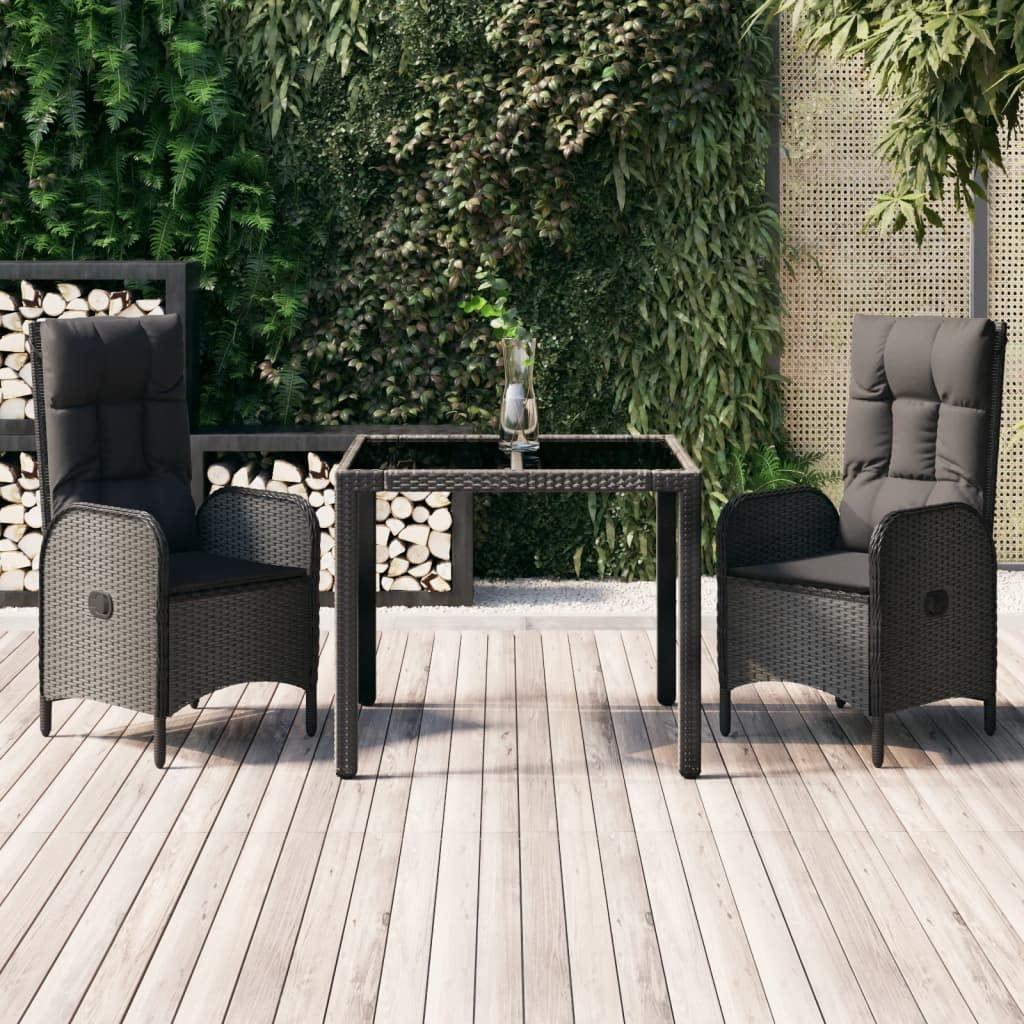 Gartentisch aus Poly-Rattan, schwarz - 90 cm - Runder Tisch für 4 Personen