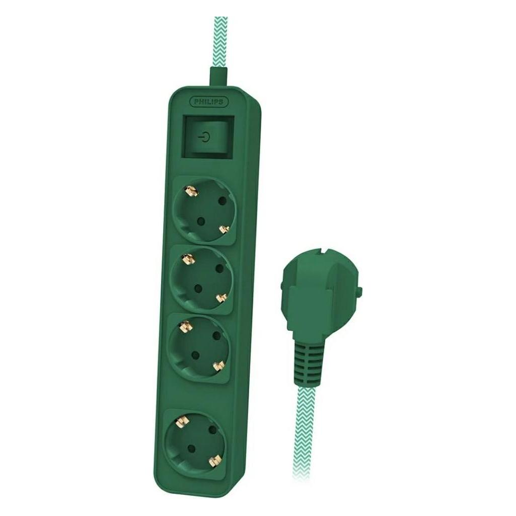 Philips Przedłużacz Listwa antyprzepięciowa 4 gniazda 1,5m zielona (4x, CEE 7/3, 1.50 m) (CHP2147G/60)