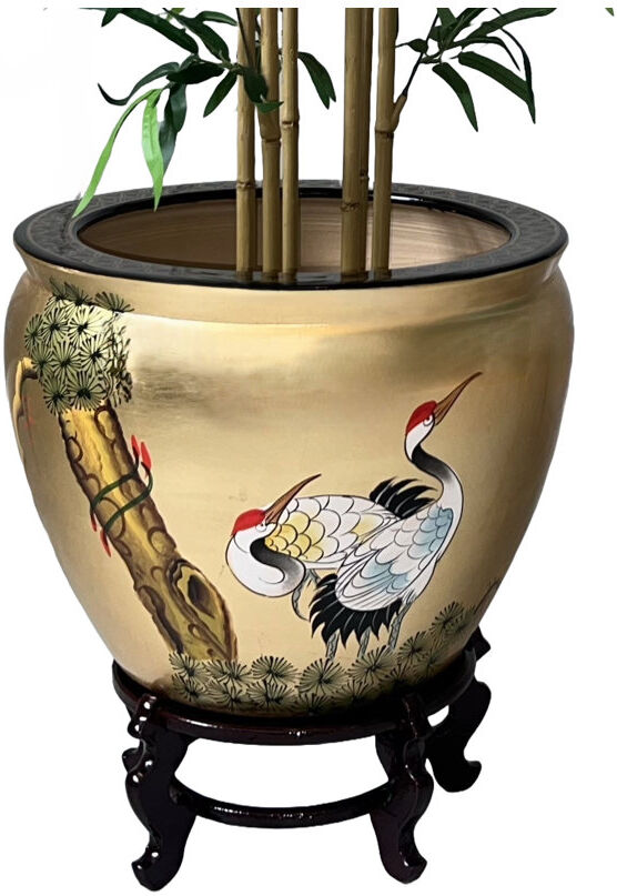 Astoria Grand Schock Gold Leaf Porcelain China Decorative Urns & Jars Gold 47cm H X 40cm W X 40cm D