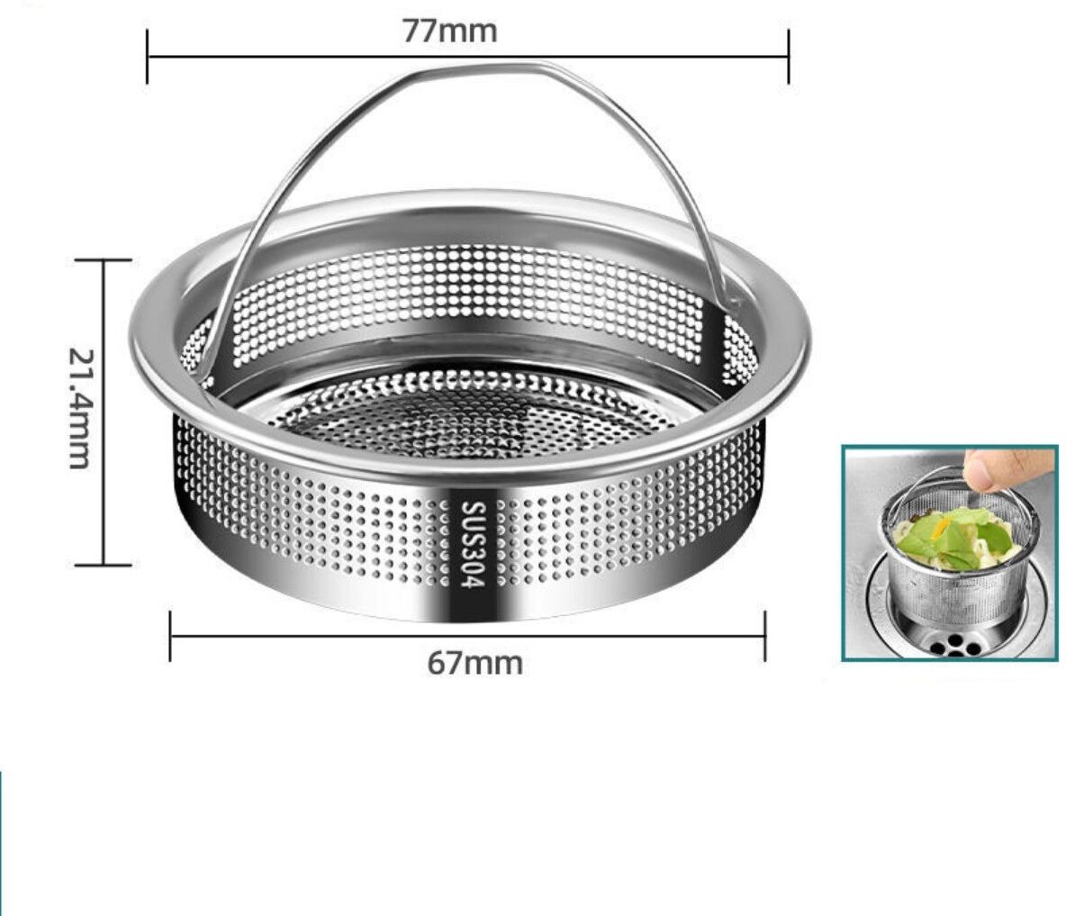 INF Passoire d'évier en acier inoxydable 304 - Lot de 2, filtre à main argenté pour évier de cuisine et lavabo, anti-obstruction