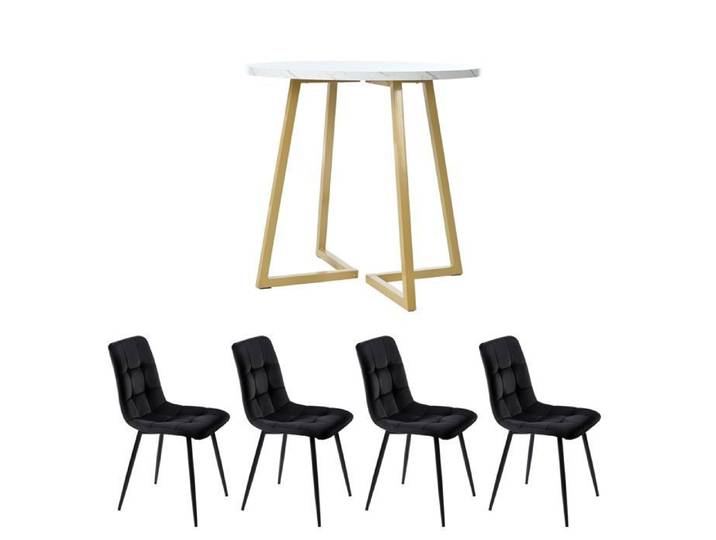 Seyakany - Ensemble de salle à manger - table à manger ronde + 4 chaises en velours noir - design contemporain - multicolore