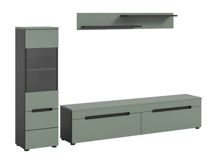 Wohnwand Anbauwand Canu , 2-teilig , Smoke Green / Basalt Grau mit Beleuchtung