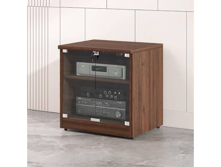 Medien Schrank, AV Stereo Rack mit Verstellbaren Ablagen und Glastüren Verstellbare Ablagen, Glastüren, Kabelmanagement, für CD-Player, Plattenspieler, Stereo-Receiver und Mediengeräte