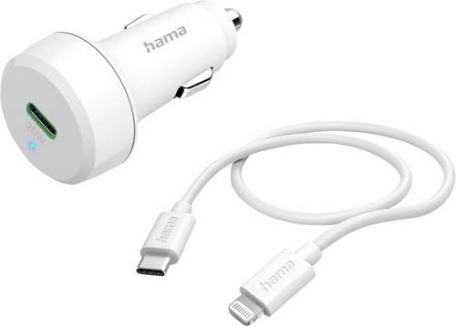 Hama Auto-Schnellladegerät mit Ladekabel Lightning, PD, 20 W, 1 m, Weiß KFZ-Ladestation 20W Weiß