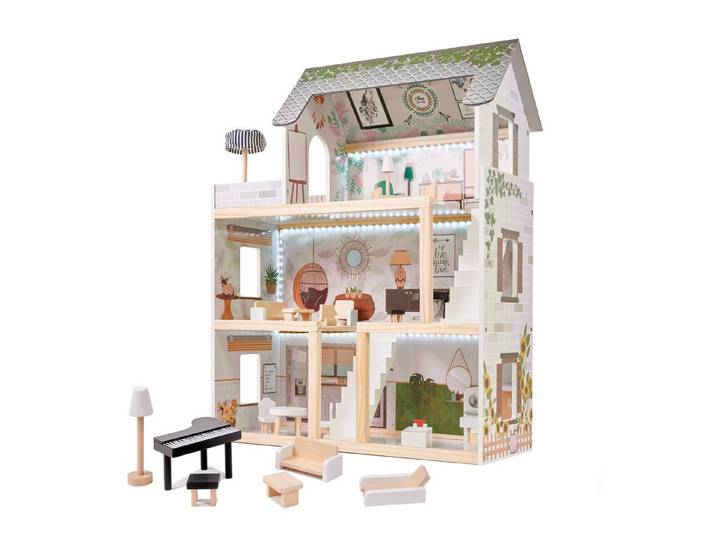 Ikonka Puppenhaus Holz-Puppenhaus LULILO FLORO im Boho-Stil