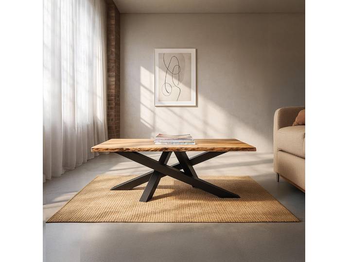 Table basse avec plateau en bois massif d’acacia à bord naturel - Mikado