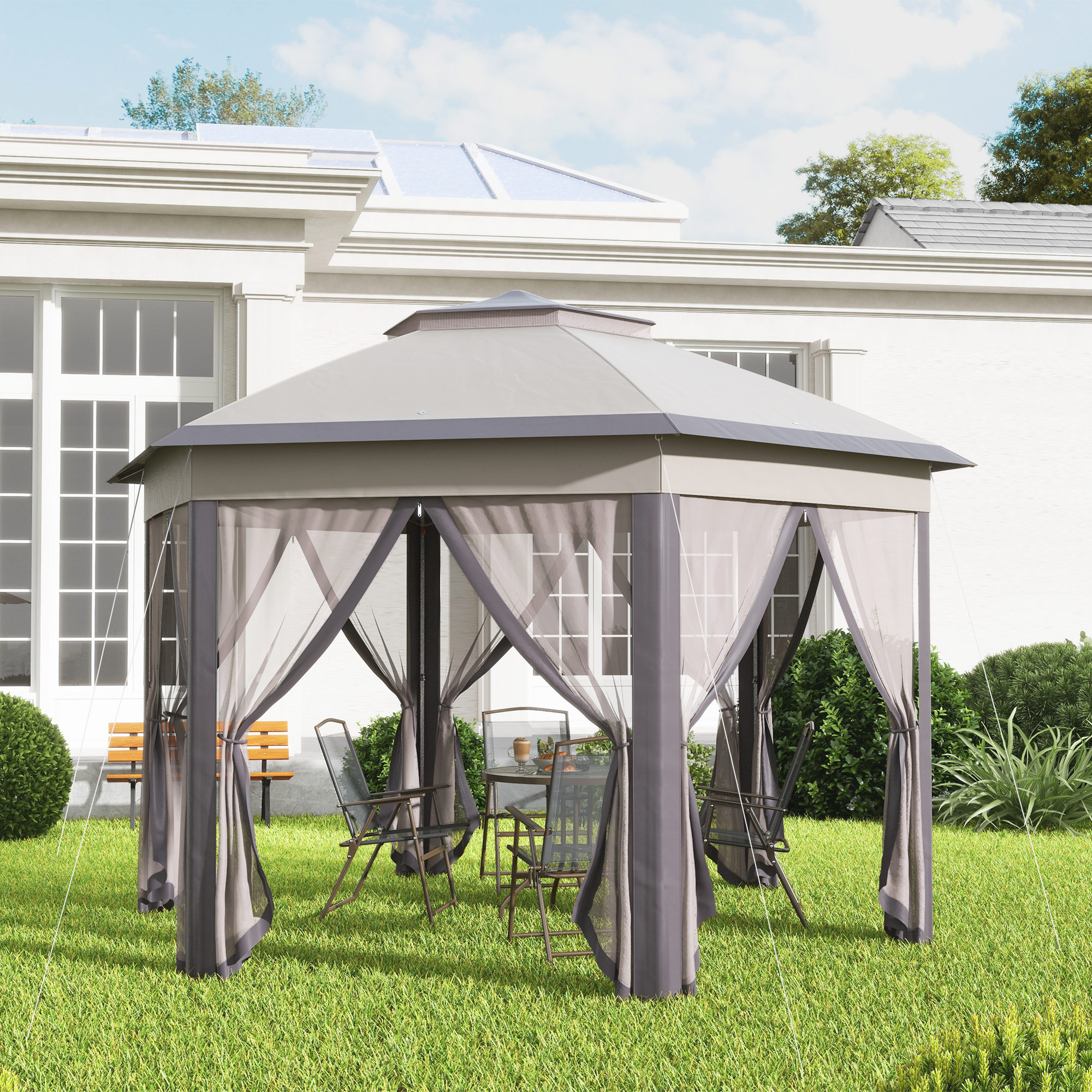 Outsunny Gazebo pieghevole da giardino con 6 pareti laterali e borsa da trasporto, per giardino, terrazza, festival, 4x4m, Caffè+Beige   Aosom Italy