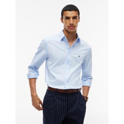 Langarmhemd TOMMY HILFIGER "FLEX DOBBY SLIM FIT", Herren, Gr. L (52), N-Gr, blau (sweet blau), Web, Obermaterial: 100% Baumwolle, slim fit normal, 1-Knopf-Manschette, Hemden, Slim Fit Dobby Structure