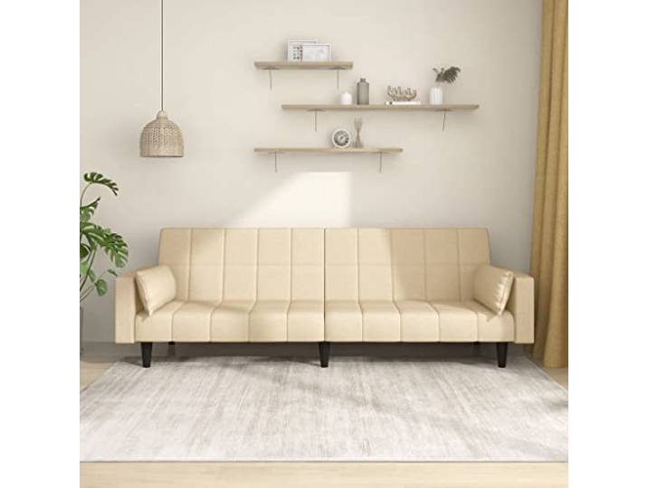 HEFZGDB Schlafsofa 2-Sitzer mit 2 Kissen Creme Stoff – 2-in-1 Funktionsmöbel für Gäste, Tagesbett und Sitzgelegenheit, atmungsaktiver Bezug, robuster Holzrahmen, platzsparend