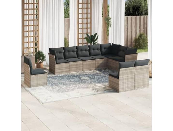 WDGJJFECNMUEHI Résine tressée imperméable Ensemble canapé Gris 1 pièce Salon de jardin avec coussins 10 pcs gris clair résine tressée modulable pour terrasse extérieur