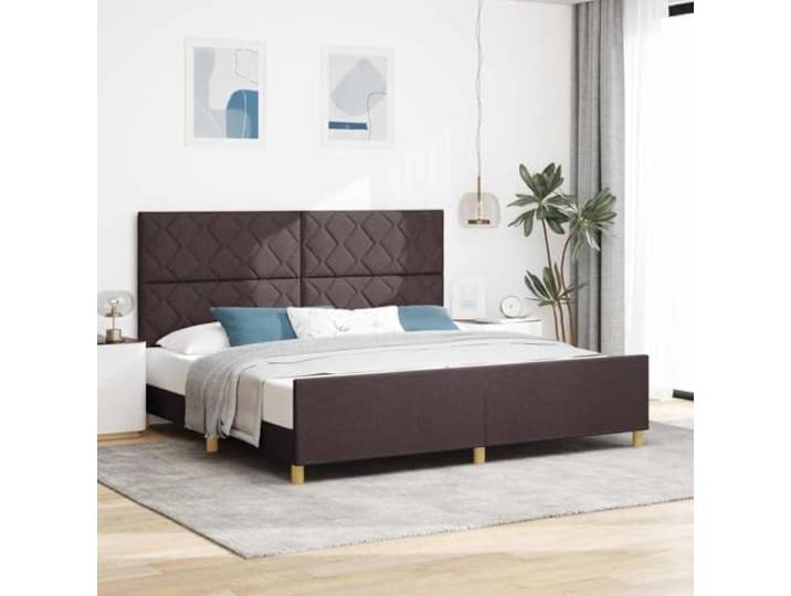 Stoffpolsterung Minimalismus Plattformbett Dunkelbraun 200 x 200 cm Bettgestell mit Kopfteil Dunkelbraun 200x200 cm Stoff Polsterbett mit Schaumfüllung Minimalistisches Design stabil ohne
