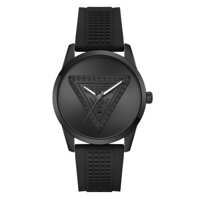 Quarzuhr GUESS "MOGUL", schwarz (schwarz, schwarz), Armbanduhren, Herren, Quarzuhr, Armbanduhr, Herrenuhr, Silikonarmband, analog