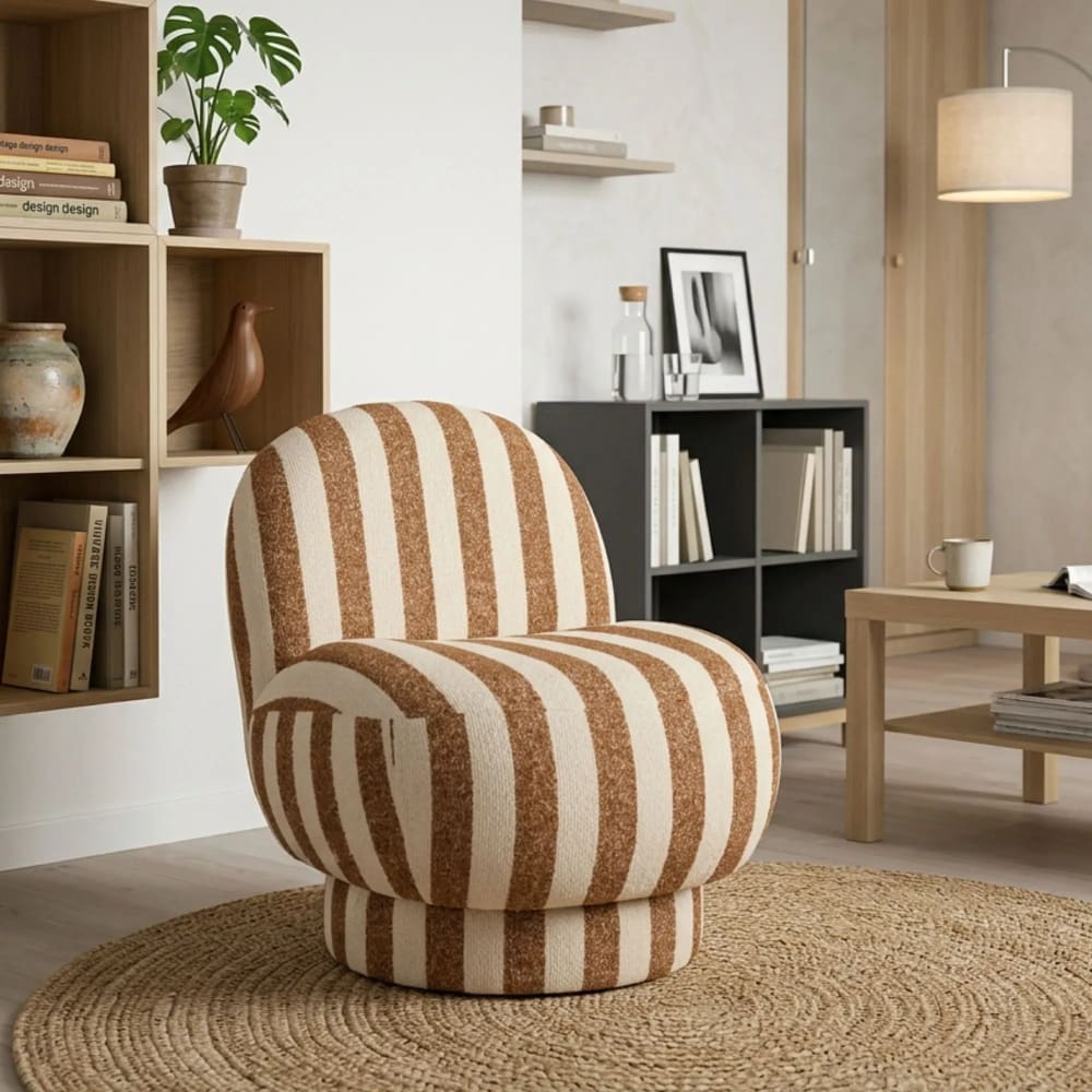 Hellin Fauteuil en tissu à rayures orange terracotta Orange 72x76x64cm