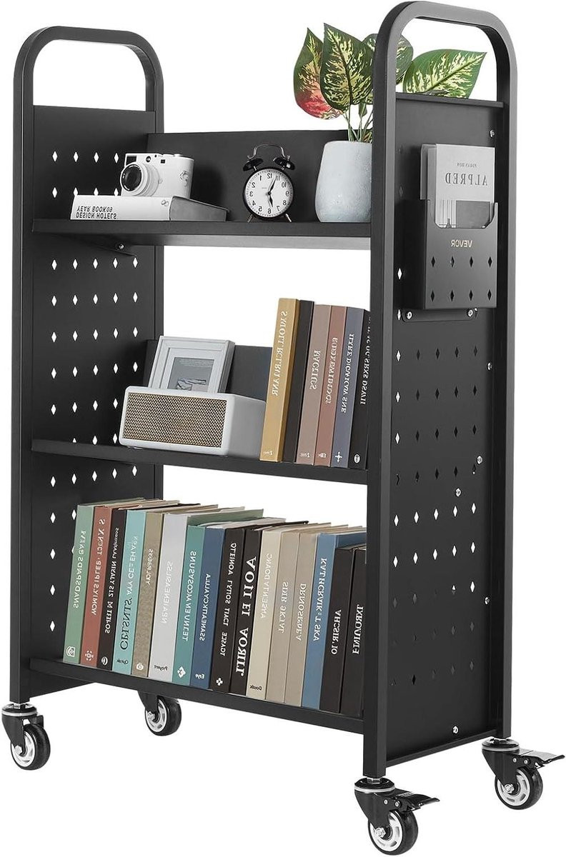 Mobiele Boekencarrousel met 3 Lagen en Stille Wielen - Zwart