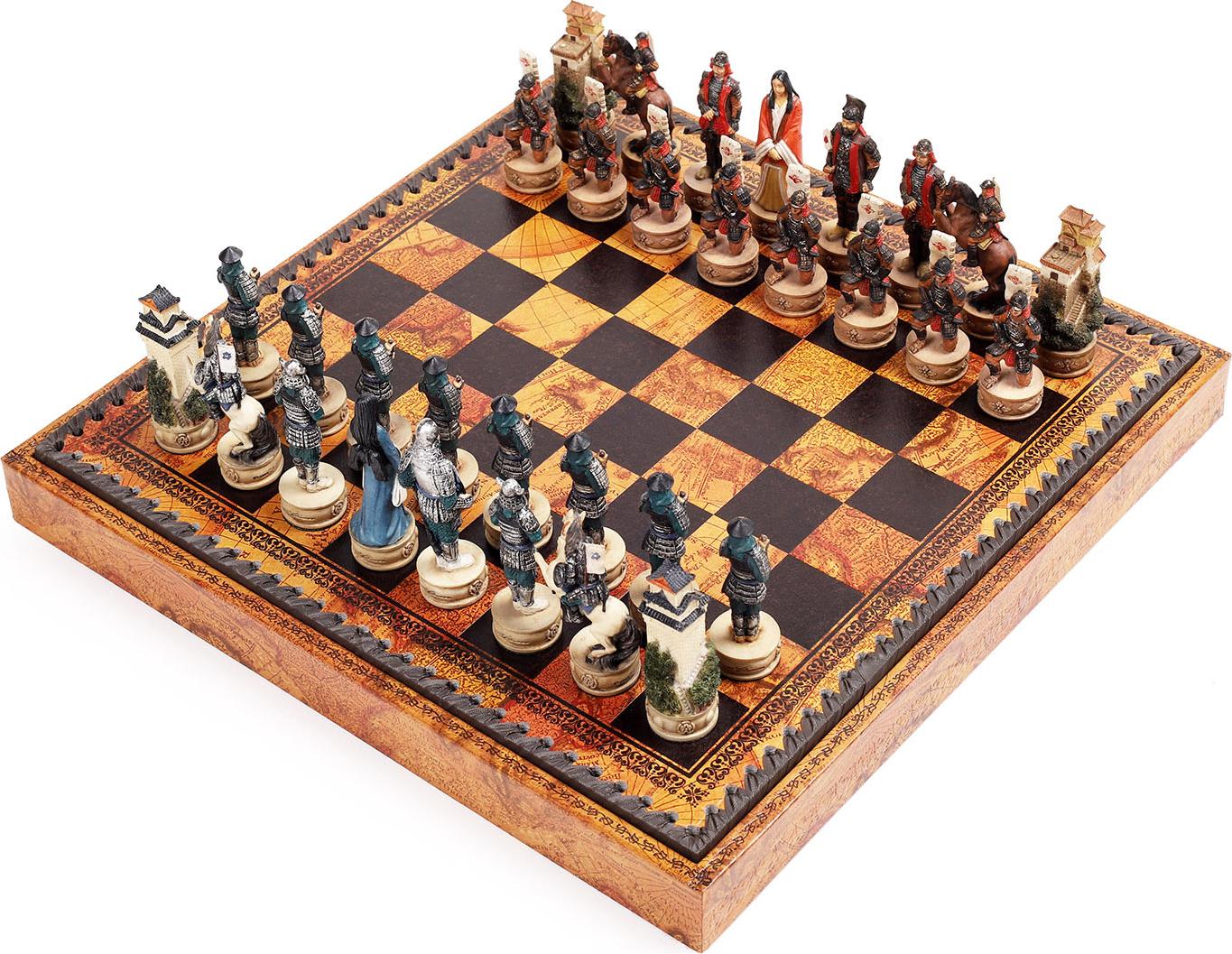 Italienisches Schachbrett Weltkarte 35 + Schachfiguren Aus Harz Samurai