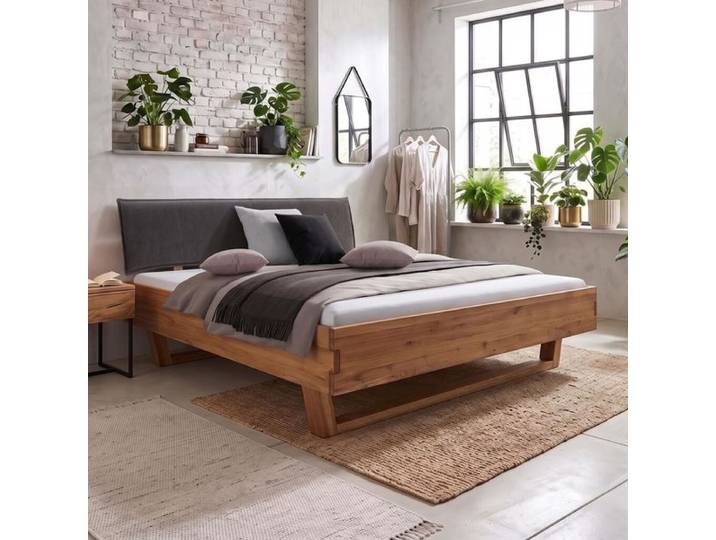 Bett Valera Wildeiche Massivholz 140x200cm modern, Mit Kopfteil höhenverstellbar