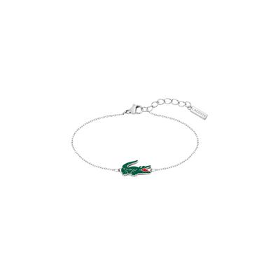 Armkette LACOSTE "CROCODILE", grün (edelstahlfarben, grün, rot), Armbänder, Damen, 19cm, Edelstahl, Armkette, Emaille