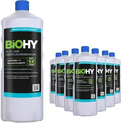 BiOHY Glas- und Oberflächenreiniger (9x1l Flasche) | Konzentrat | Universalreiniger | Intensiv & Nachhaltig reinigender Automatenreiniger