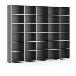 Bücherregal SILVER LINE, 5 Reihen, 2230 x 3000 x 400 mm, Graphit