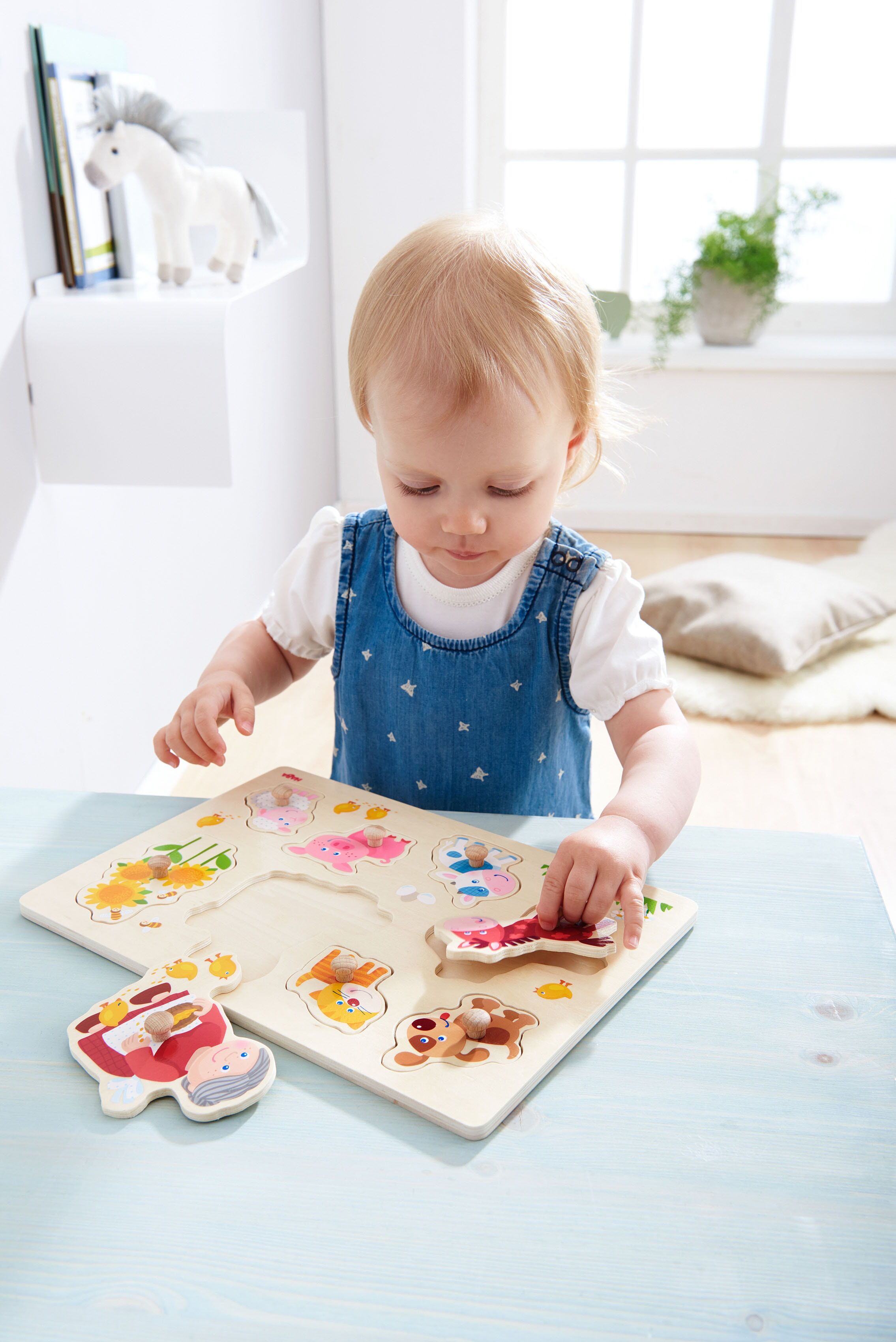 Steckpuzzle HABA "Oma Lenis Tiere", bunt, Puzzles, Kinder, Holz, Motiv, Steckpuzzle