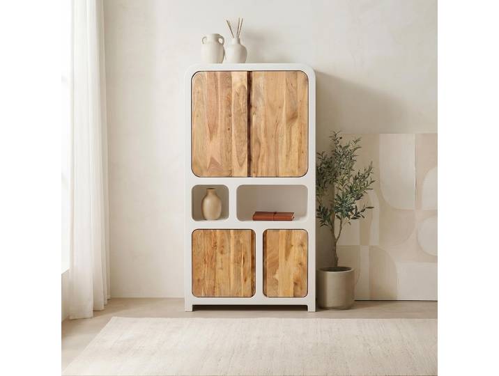 Buffet haut de salle à manger effet béton et bois massif d'acacia - Mineralis