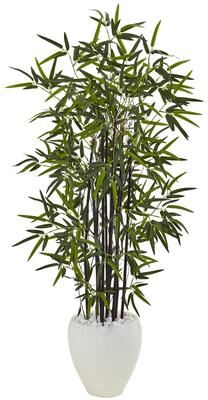 Nearly Natural Black Bamboo 5-foot Tree in White Oval Planter