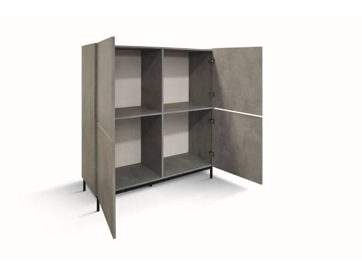 Buffet en bois, finition grise, plateau effet marbre, 136x50