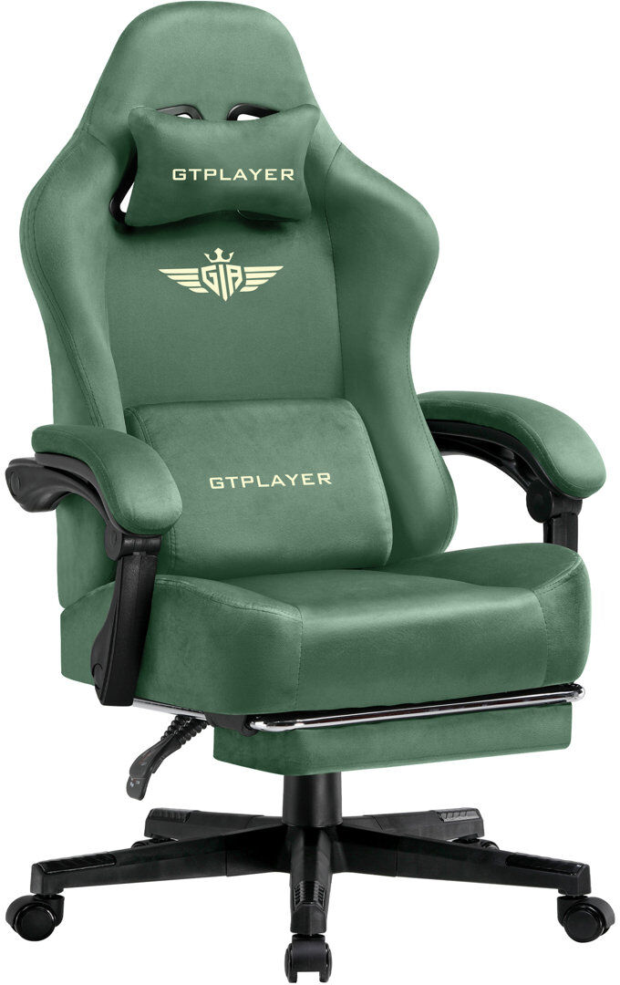 GTPLAYER GAMING CHAIR Adjustable Reclining Ergonomic Swiveling PC & Racing Game Chair Green 125cm H X 53cm W X 54cm D