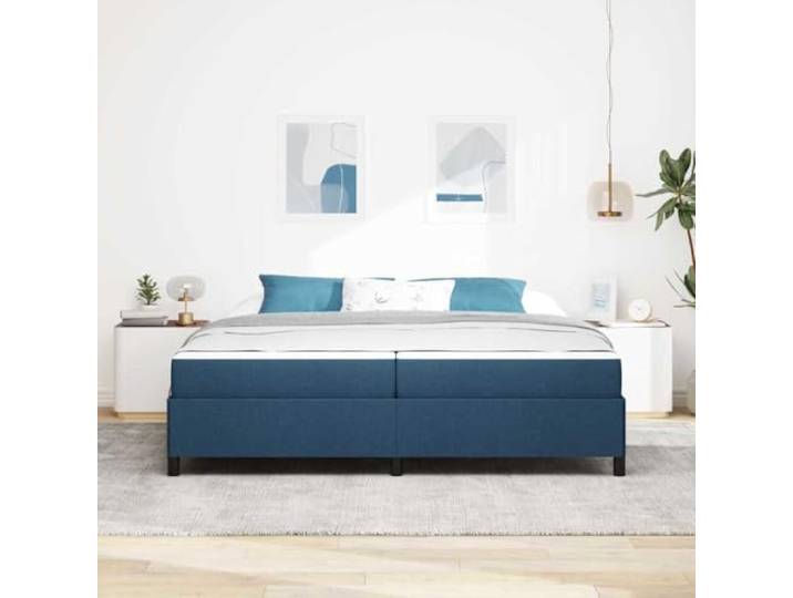 KTHLBRH Doppelbett 200 x 200 cm Blau mit Federkernmatratze Struktur aus Holz, weicher Stoff, fester Lattenrost, Traglast 280 kg