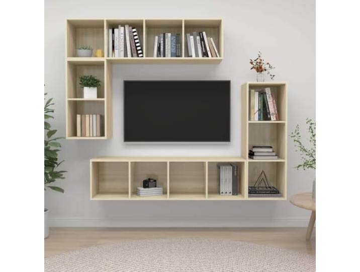 HEFZGDB 4-TLG. TV-Schrank-Set Sonoma-Eiche Holzwerkstoff Wandmontage mit viel Stauraum für Organisation und Aufbewahrung praktische Aufbewahrungslösung