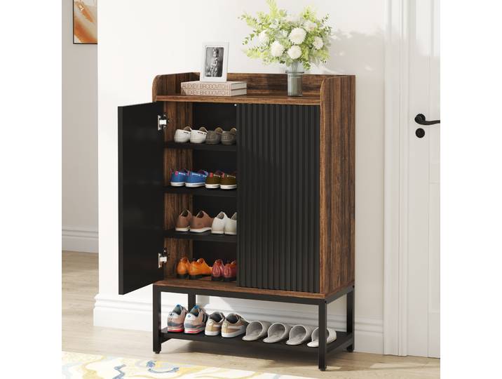 Tribesigns Armoire à chaussures avec portes, armoire de rangement pour chaussures à 5 niveaux, armoire de rangement pour étagère à chaussures en bois pour 15-20 paires de chaussures