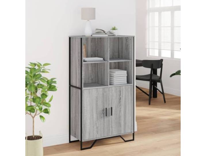 KTHLBRH Sideboard Grau Sonoma 79,5 x 35,5 x 137,5 cm Spanplatte 4 offene Fächer, 2 Fächer mit Türen, max. Belastung 80 kg, leicht zu reinigen