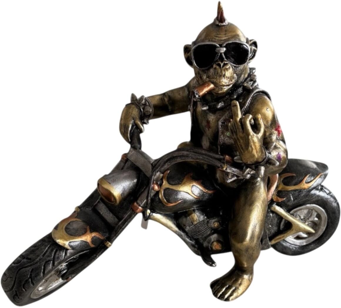 FD Dekofigur Affe auf Motorrad 27,5 x 34,5 cm schwarz/gold