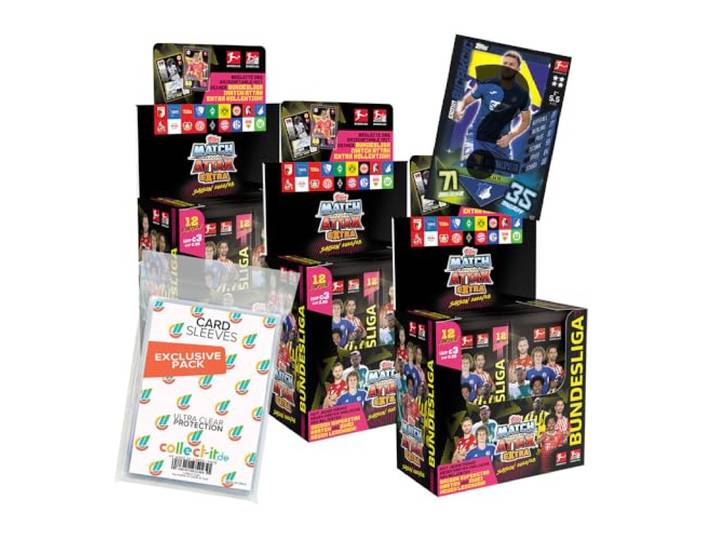Bundle mit Match Attax EXTRA 2022/23-3 Display (72 Booster) + Exklusive Collect-it Hüllen
