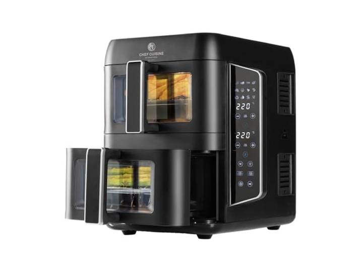 CHEF CUISINE Air Fryer Dual Zone 9L Heißluftfritteuse mit 2 unabhängigen Schubladen, Touch-Bedienfeld & 12 Programmen Fettarmes Garen, Grillen, Backen & Dörren energieeffizient