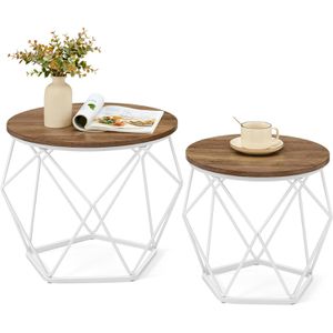 Vasagle Beistelltisch LET040K41, honigbraun, aus Holz / Metall, rund, 2er Set