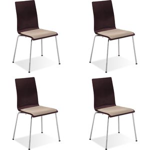 Nowy-Styl Besucherstuhl Cafe VII Plus, stapelbar, Vierfußstuhl, Holz/Stoff, wenge/beige, 4 Stück