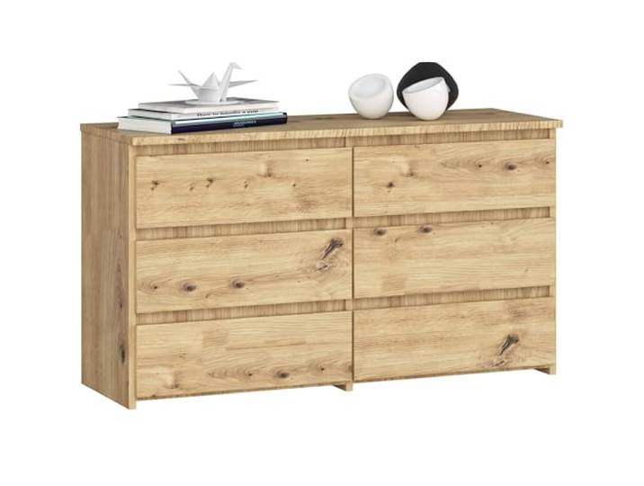 AKORD Kommode CL-100 mit 6 Schubladen Komodenschrank Funktional Für Wohnzimmer Für Schlafzimmer Langlebig Rollenführung ABS-Kante 35x100x57cm Artisan Eiche + Artisan Eiche Front