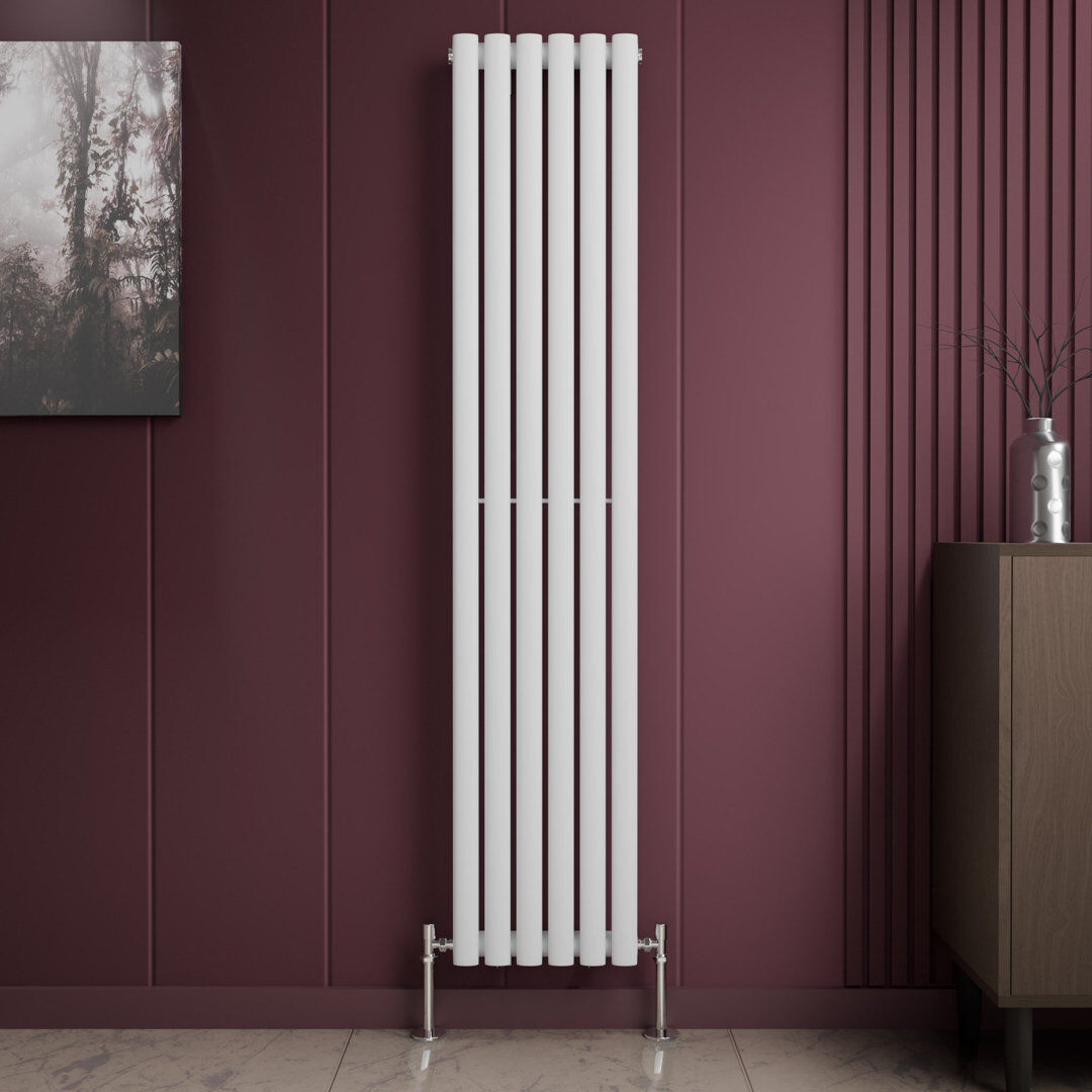 iBathUK Princia Vertical Single Oval Panel Radiator Angled Valve White 1800cm H x 360cm W x 55cm D