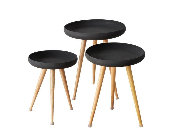 Boltze Home Loft-Kaffeetische mit schwarzer Platte Masdour Schwarz, Holz, Rund, 51x60x51 cm, Wohnzimmer, Wohnzimmertische, Beistelltische