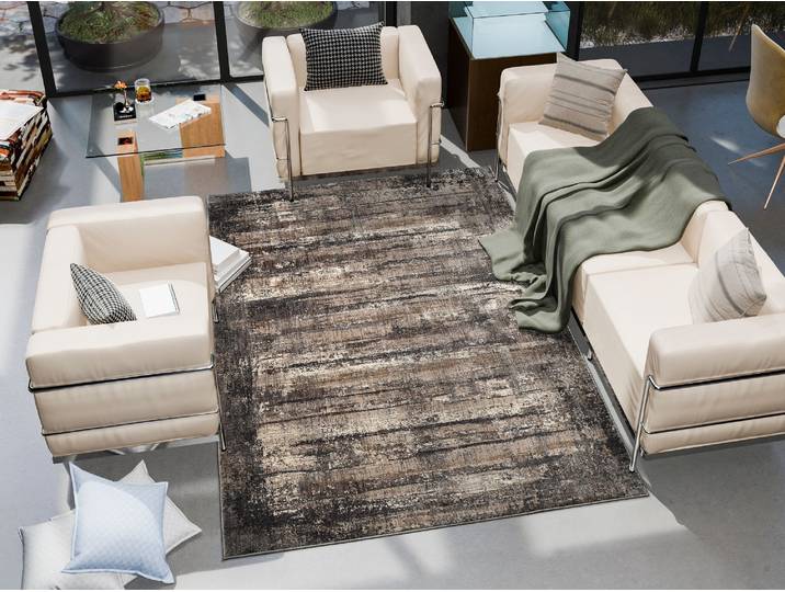 Teppich OCI DIE TEPPICHMARKE MINANO EARTH , braun (beige, grau, dunkelgrau), B:136cm H:9mm L:200cm, Obermaterial: 100% Polyester, Teppiche, Teppich, Design Kurzflor Teppich, hochwertig