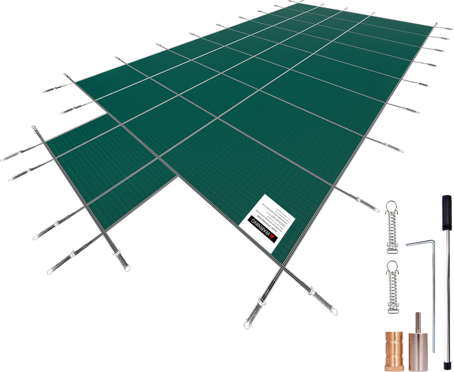 SucceBuy Pool-Sicherheitsabdeckung für rechteckige Einbaupools (18 x 36 Fuß), feste Netzabdeckung mit 4 x 10 Fuß mittlerer Endstufe, inklusive Abflusslöchern für Sicherheit im Winter