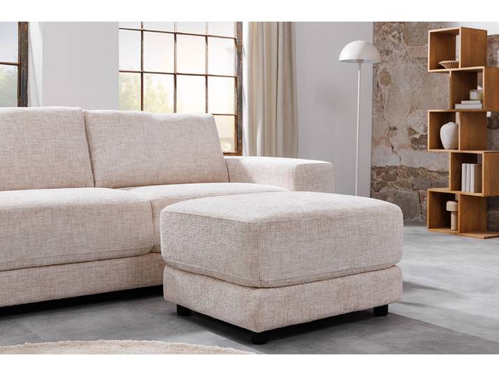 Moderner Hocker LOFT 75cm champagner beige Chenille Nosagfederung Taschenfederkern Wohnzimmer