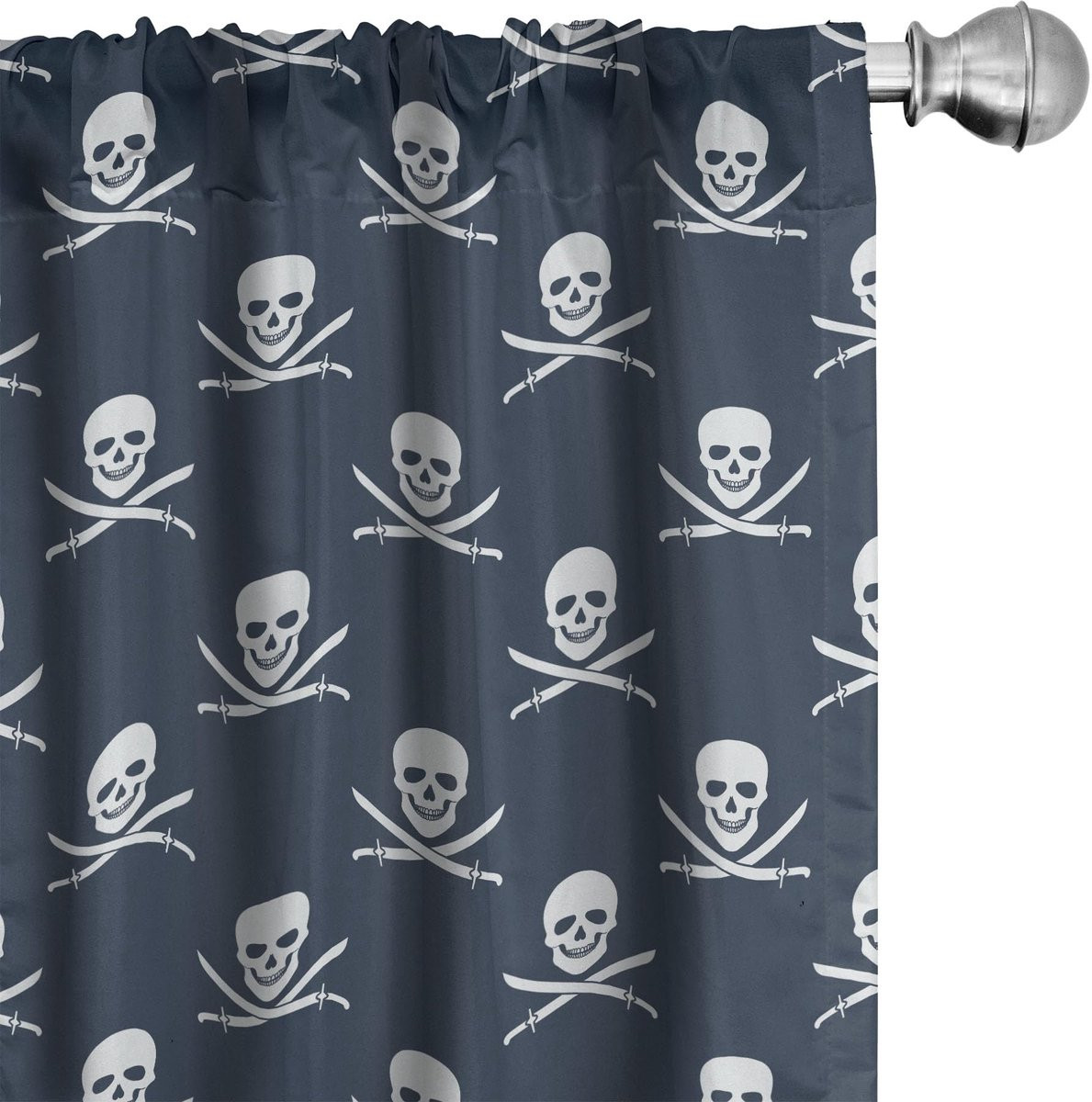ABAKUHAUS Piratengordijnen Jolly Roger-patroon semi-transparant Donkerblauw/Wit B/H: 75 x 245 cm (2 stuks)