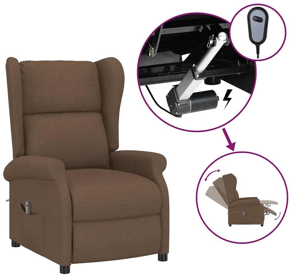 vidaXL Fauteuil inclinable électrique à oreilles marron tissu
