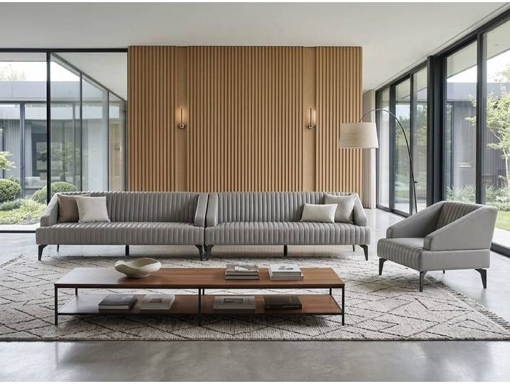 Xlmoebel Polstergarnitur Ziernähte 3-Sitzer-Sofa Sessel grau elegant funktional ergonomisch, (Polstergarnitur, 4-tlg., 3-1), Ergonomisch, elegant, funktional